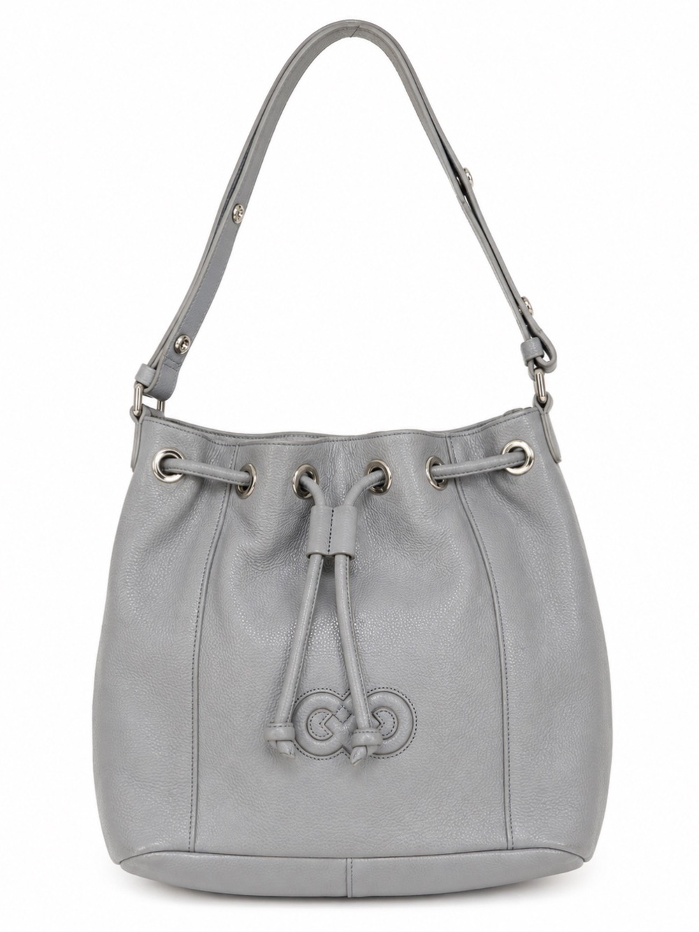 Cole Haan Gray Pebbled Leather Drawstring Bucket Shoulder Bag